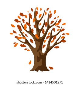 Autumn stylized tree with falling leaves. Natural decorative illustration.