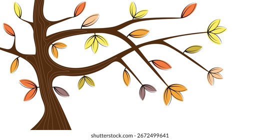 Autumn stylized tree isolated on a white background, autumn cartoon, vector illustration