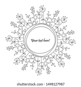 Autumn and summer floral frame with sprigs and flowers on white background. Trend color illustration black and white color. Template design for invitation, poster,card. Holiday card or congratulation.