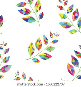 Autumn and summer floral seamless pattern with sprigs and leaves on white background. Trend colorful illustration with branches. Template design for invitation, poster, card, fabric,  textile. 