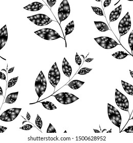 Autumn and summer floral seamless pattern with sprigs and leaves on white background. Trend colorful illustration with branches. Template design for invitation, poster, card, fabric,  textile. 