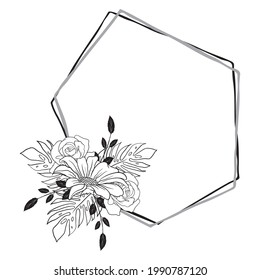 Autumn Summer Flower Foliage Decorative  Hand Draw Doodle One Color Monochrome