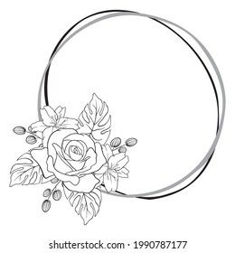 Autumn Summer Flower Foliage Decorative  Hand Draw Doodle One Color Monochrome