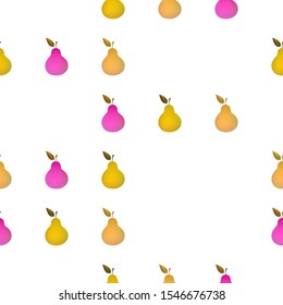 Autumn and summer illustration with colorful pears. Seamlees pattern with cute fruits on white background. Food concept. Template design for invitation, poster, card, fabric, textile