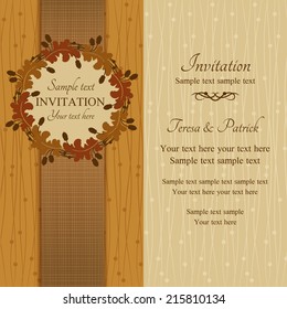 Autumn or summer invitation, oak round frame with acorns, brown and beige