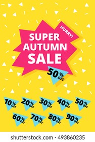 Autumn summer sale banner. Hurry One day deal, special offer, big clearance. Editable Bright Stock Vector Illustration. Yellow Pink Blue White Black