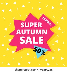 Autumn summer sale banner. Hurry One day deal, special offer, big clearance. Editable Bright Stock Vector Illustration. Yellow Pink Blue White Black