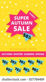 Autumn summer sale banner. Hurry One day deal, special offer, big clearance. Editable Bright Stock Vector Illustration. Yellow Pink Blue White Black