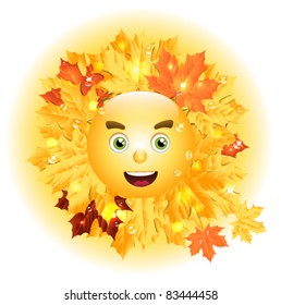 autumn sun with maple leaves vector
