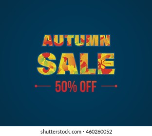 Autumn Super Sale banner with autumn leaves. Special offer. Illustration with text made of colorful leaves. Vector illustration