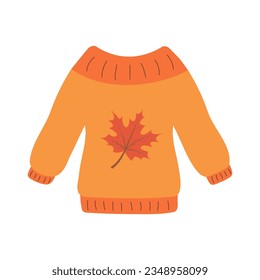 Autumn sweater with maple leaf. Cute cozy pullover, jersey, warm clothes. 