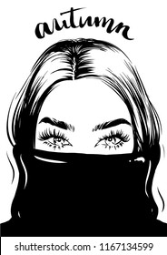 Autumn sweater. Woman in black turtleneck