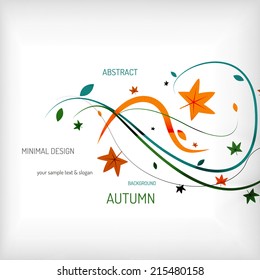 Autumn swirl lines and leaves on white, minimal design - floral waves on white
