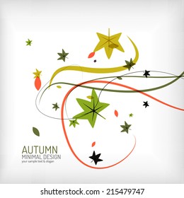 Autumn swirl, plant and leaves, minimal. Nature environmental greeting card background or seasonal brochure layout
