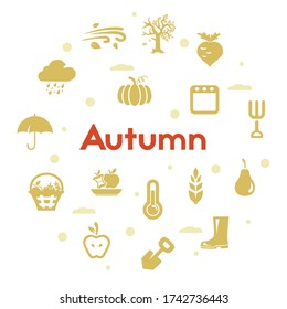 autumn symbols icons set on white background.
