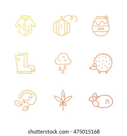 Autumn symbols made in vector. Unique and modern set of linear icons isolated on background. Line icon collection.