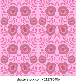 Autumn symmetrical seamless pattern with flowers. Vector