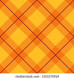 Autumn Tartan Pattern, diagonal stipes pattern, seamless pattern in yellow, orange background for fall season