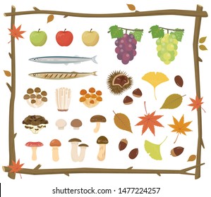 Autumn taste, fruits and plants illustration