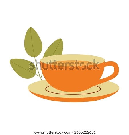 Autumn Tea Cup Vector with Leaves. Cozy Fall Drink Illustration