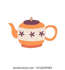 Autumn tea pot cute hand drawn seasonal objects. Vector illustration in flat style