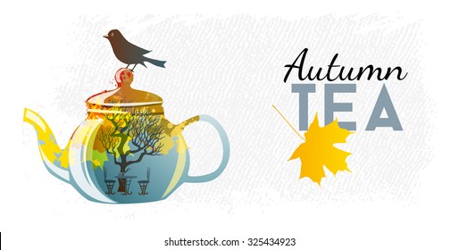Autumn tea. watercolor vector background