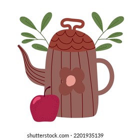 tetera y manzana de otoño, icono