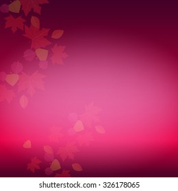 The autumn template background. On the left side are falling leaves of maple and aspen.