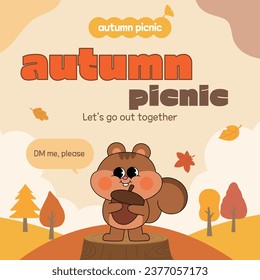 Autumn template with cute squirrel