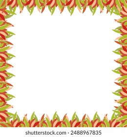 autumn template frame with green and red leaves in flat style on the white background. vector template with plant frame. High-quality, versatile, perfect vector art  for cards patterns, backgrounds