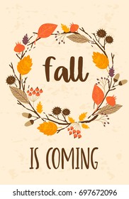 Autumn templates. Vector design for card, poster, flyer, web and other users. Trendy hand drawn textures.
