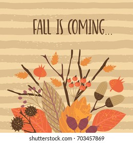 Autumn templates. Vector design for card, poster, flyer, web and other users. Trendy hand drawn textures.