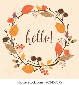 Autumn templates. Vector design for card, poster, flyer, web and other users. Trendy hand drawn textures.
