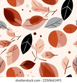 Autumn Terra Cotta Red Grey Brown Black Eucalyptus Leaf Watercolor Abstract Scandinavian Design Seamless Pattern Wallpaper Curtain Bedding Background Vector
