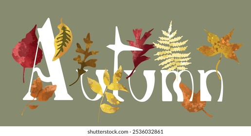 Autumn text banner in french orange green yellow burgundy green background leaves vector