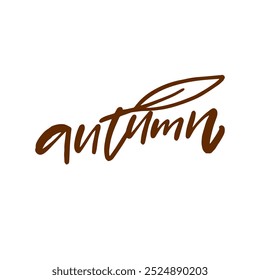 El texto de otoño con una hoja diseñada es perfecto para proyectos temáticos de temporada y otoño. El fondo blanco.