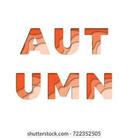 autumn text filled with paper cut layers 3d effect on a white background