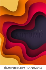 Autumn text greeting 3d paper art illustration. Text with stamping. Bright colorful halftone gradients. Design layout for banners presentations, flyers, posters and invitations. Vector illustration