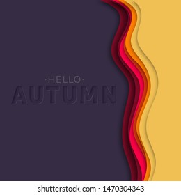 Autumn text greeting in banner design on an orange background. Paper cut and craft. Vector illustration