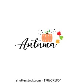 Autumn text with pumpkin. Fall vector illustration design