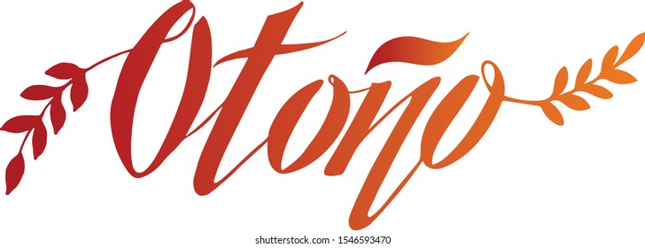 Autumn text in Spanish for logotype, background, t-shirt, postcard, decoration, banner, poster. Autumn in Spanish calligraphy background. EPS 10. 