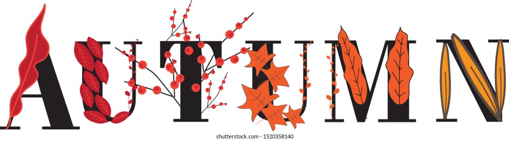 Autumn text vector leaf cartoon, background, banner, poster design.