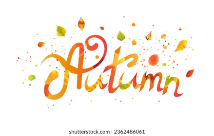 Autumn Text With White Background With Gradient Mesh, Vector Illustration