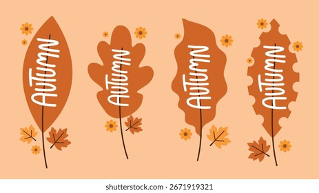 Texto de otoño escrito dentro de las Formas de la hoja con diseño estacional