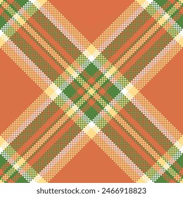 Autumn textile check plaid, effect background pattern fabric. Skill seamless tartan texture vector in orange and green colors.