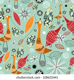 Autumn texture with birds