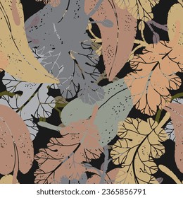 Autumn texture leaves. For design, print, wallpaper. fabrics, paper. Vector overlapping seamless pattern.