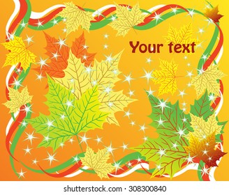 Autumn texture with maple leaves, twinkling stars and curls