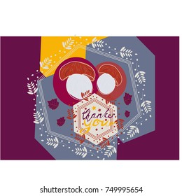 Autumn thank you banner background for autumnal design. Vector mushrooms and frames