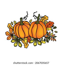 Autumn Thanksgiven clip art with leaves isolate on white background